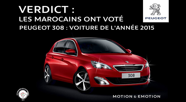 La Peugeot 308 est la Voiture de l'Année 2015 au Maroc !