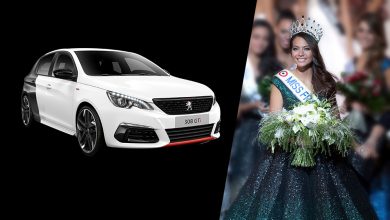 Photo of Vaimalama Chaves, Miss France 2019, en Peugeot 308 GTi sur le circuit du Mans