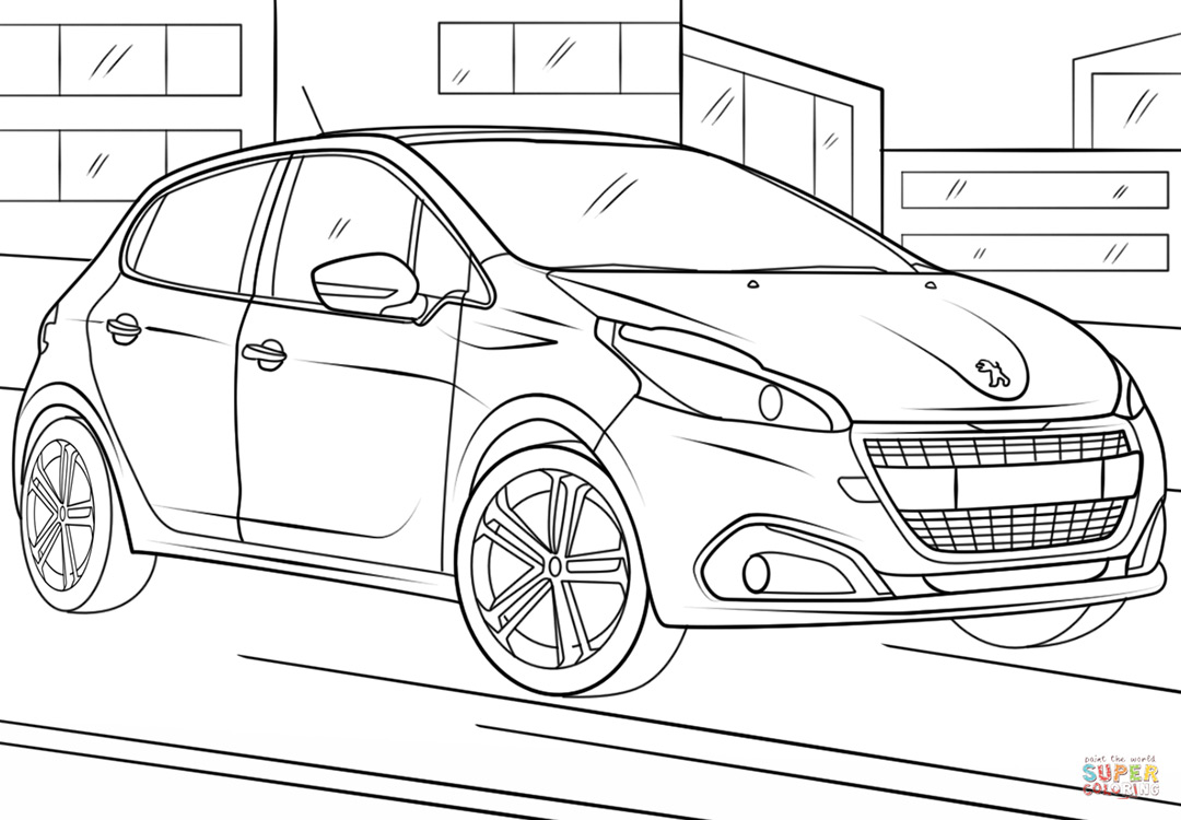 Coloriage gratuit voiture Peugeot 208 I à télécharger