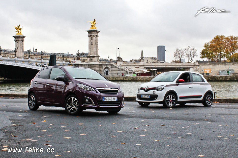 Photo comparatif Peugeot 108 Allure Top et Renault Twingo 3 Edit