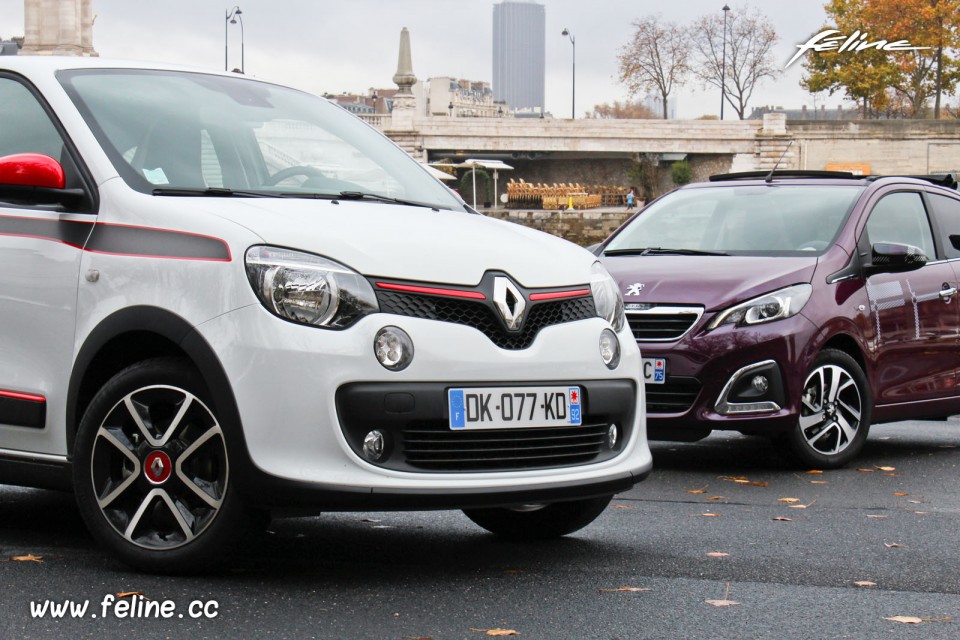 Photo comparatif Peugeot 108 Allure Top et Renault Twingo 3 Edit