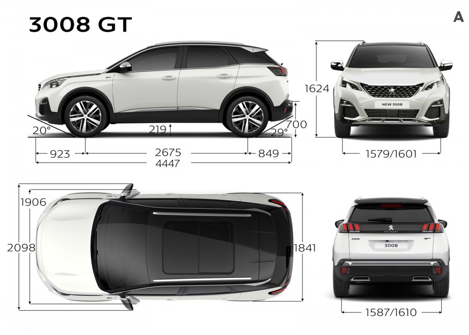 Photo dimensions extérieures (mm) Peugeot 3008 GT (2016)