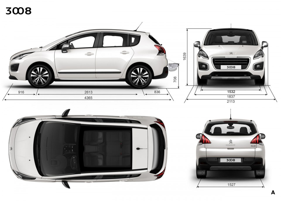 Dimensions extérieures Peugeot 3008 I phase 2 (2013) - 1-022