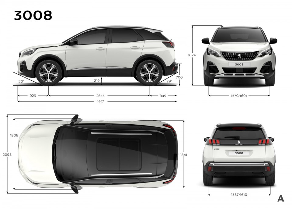 Photo dimensions extérieures (mm) Peugeot 3008 II (2016)