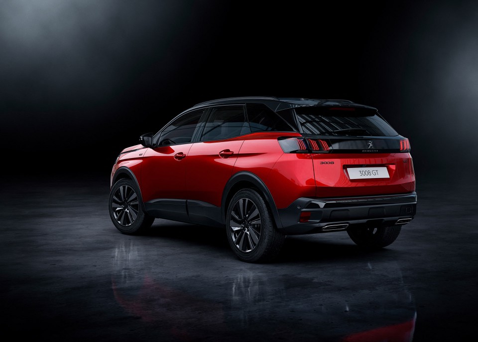 Photo 3/4 arrière Peugeot 3008 II restylée Rouge Ultimate (2020)