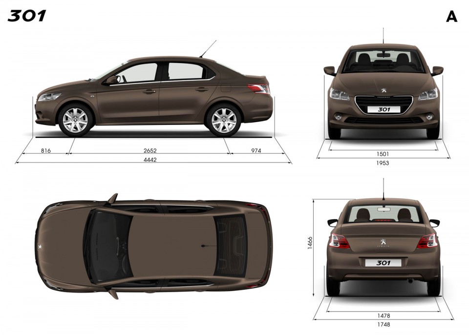 Photo principales dimensions extérieures Peugeot 301 I Brun Ric