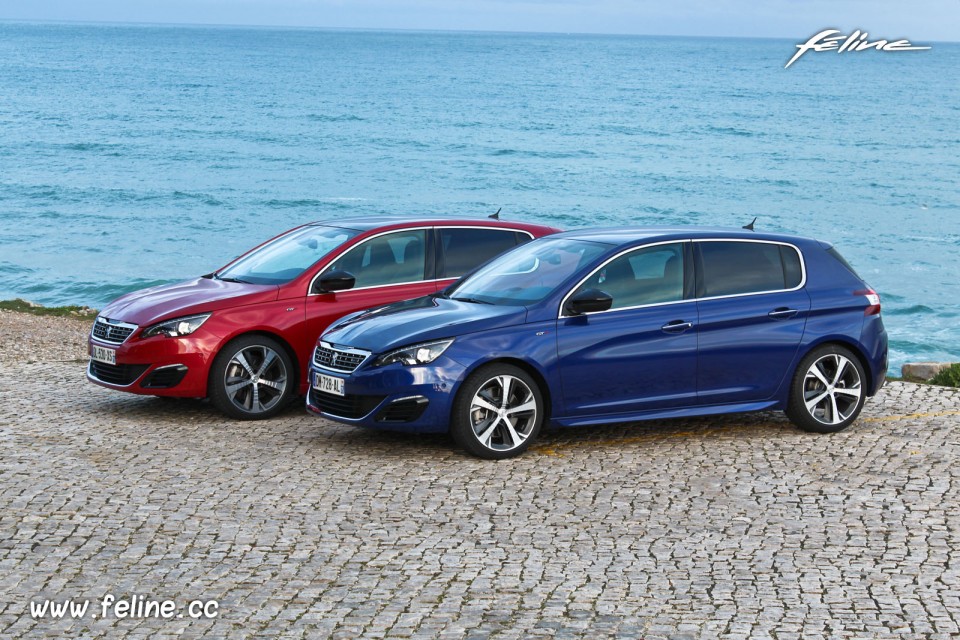 Photo Peugeot 308 GT Bleu Magnetic et Rouge Rubi - Essais 2015