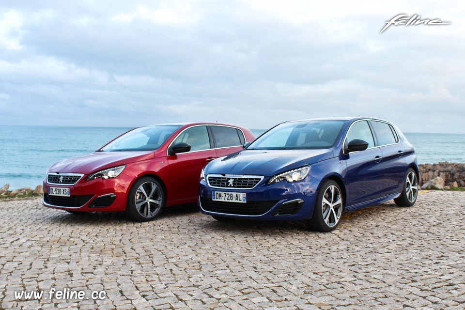 Photo Peugeot 308 GT Bleu Magnetic et Rouge Rubi - Essais 2015