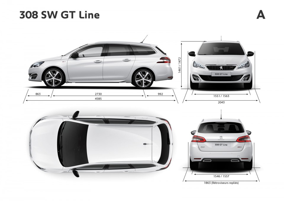 Principales dimensions extérieures (mm) Peugeot 308 SW GT Line