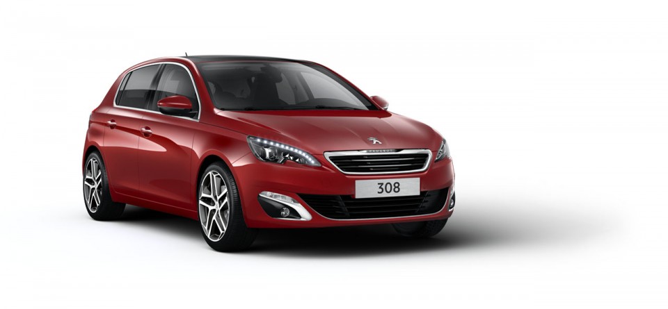 Photo 3/4 avant Peugeot 308 II Rouge Rubi - 01