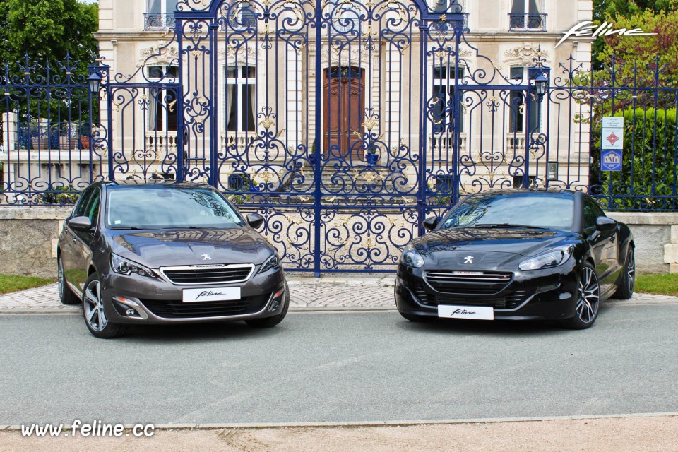 Photo Peugeot 308 II Allure Gris Moka et Peugeot RCZ R Noir Perl
