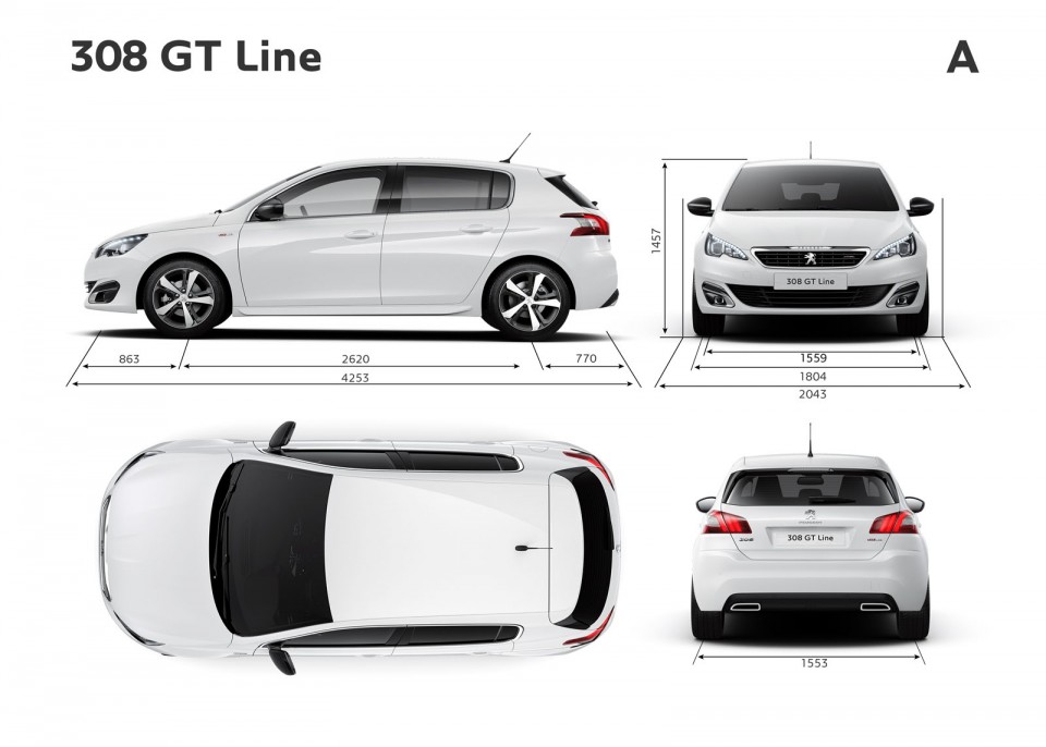 Principales dimensions extérieures (mm) Peugeot 308 GT Line