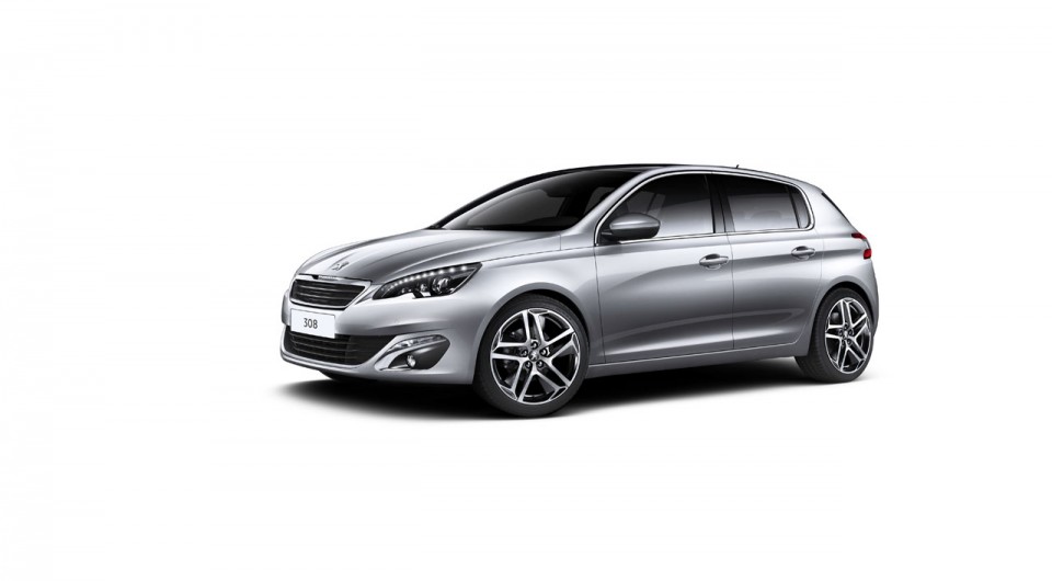 3/4 avant Peugeot 308 II Gris Aluminium (fond blanc) - 1-002