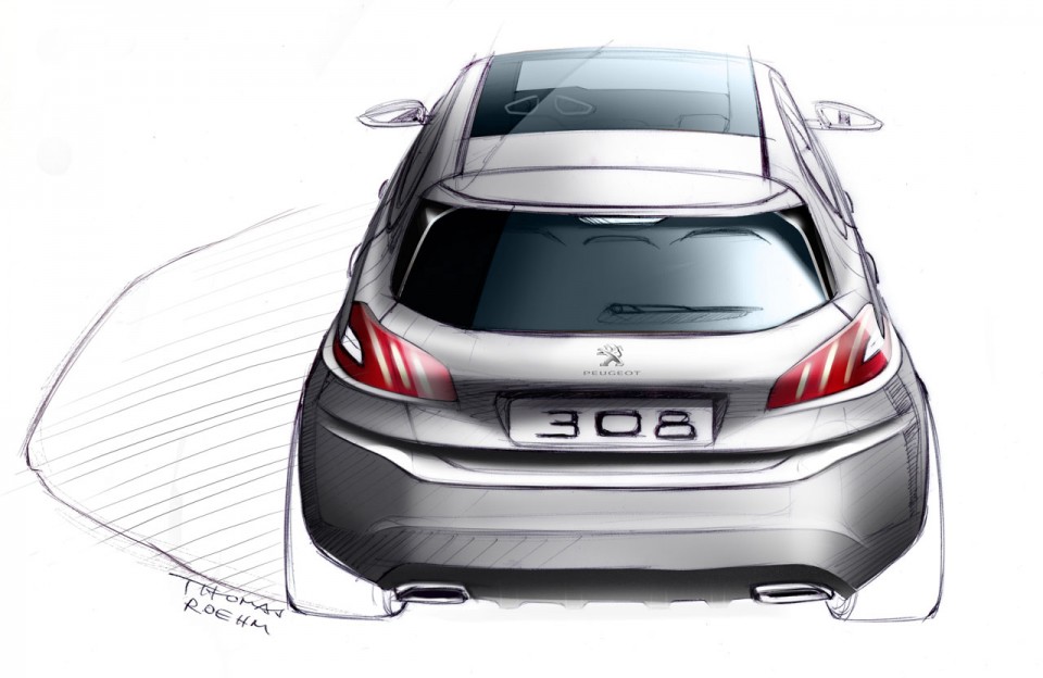 Photo sketch face arrière Peugeot 308 II - 2-135