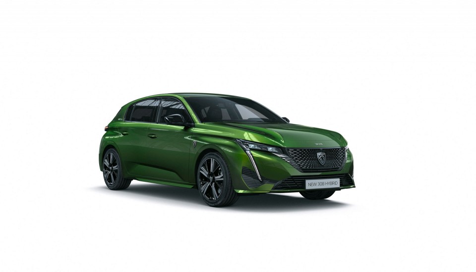 Photo 3/4 avant Peugeot 308 III HYbrid Vert Olivine (2021)