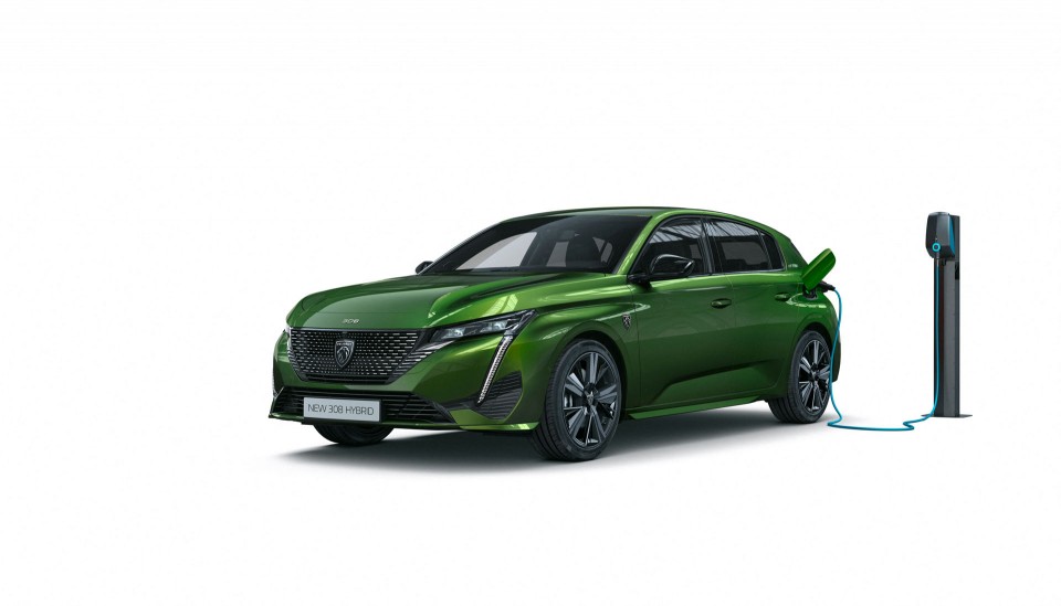 Photo borne de charge Peugeot 308 III HYbrid Vert Olivine (2021)