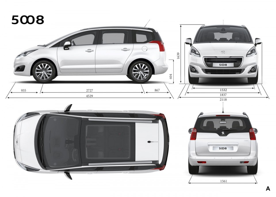 Dimensions extérieures Peugeot 5008 I phase 2 (2013) - 1-019