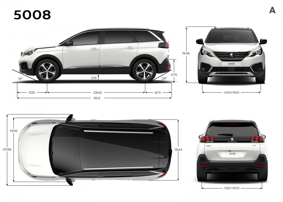 Photo dimensions extérieures (mm) Peugeot 5008 II (2017)