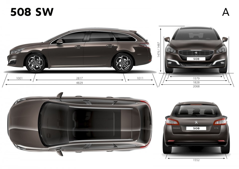 Dimensions extérieures Peugeot 508 SW restylée (2014)