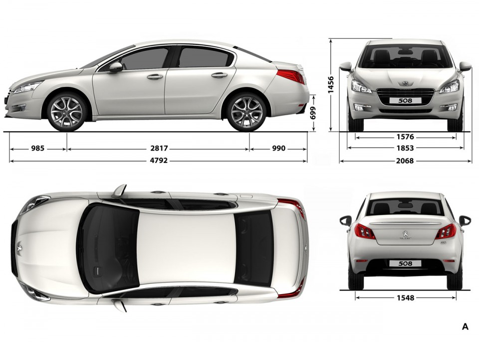 Diemensions extérieures Peugeot 508 I - 1-039