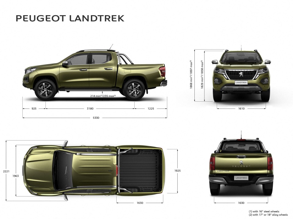 Dimensions extérieures double cabine Peugeot Landtrek VP Pick-u