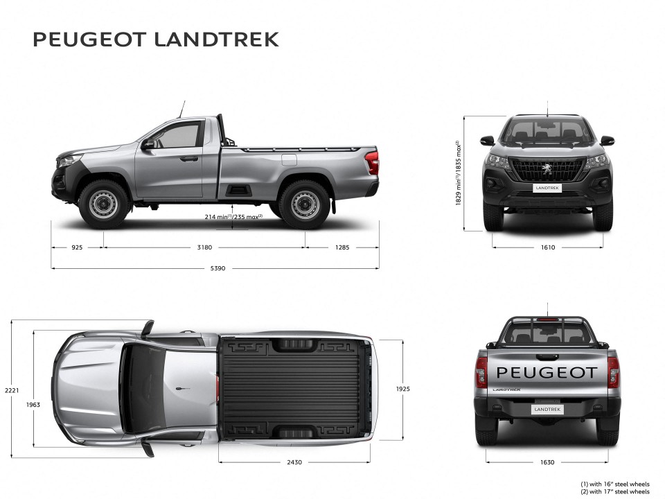 Dimensions extérieures simple cabine Peugeot Landtrek VU Pick-u