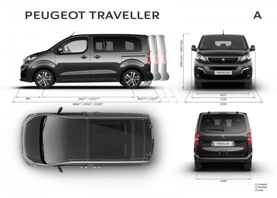 Photo officielle dimensions extérieures Peugeot Traveller (2016